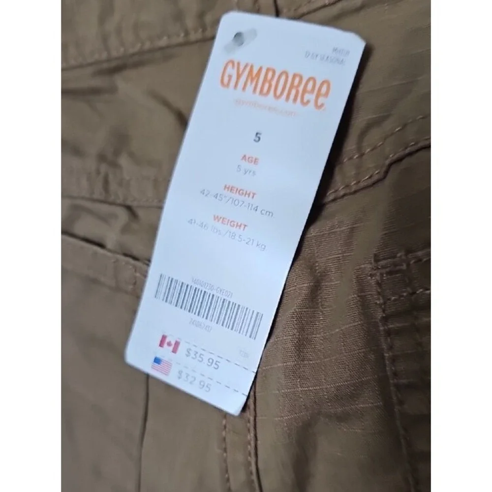 Gymboree Boys Ripstop Cargo Pants Size 5 Khaki Brown Adjustable Waist New